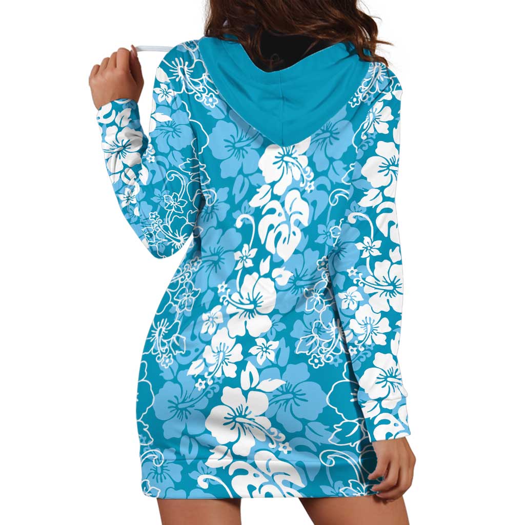Hawaiian Lei Day Hoodie Dress Blue Hibiscus Flowers Lei Art