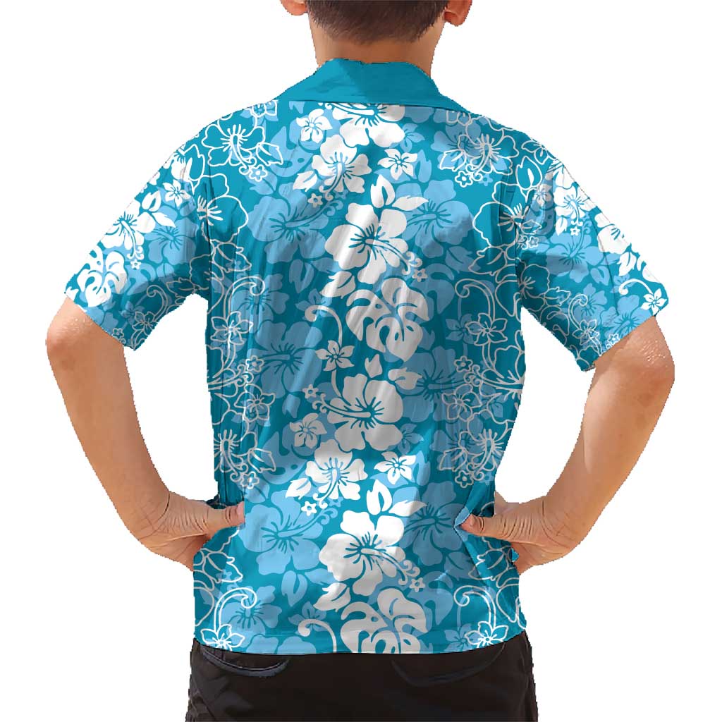 Hawaiian Lei Day Kid Hawaiian Shirt Blue Hibiscus Flowers Lei Art LT9 - Polynesian Pride