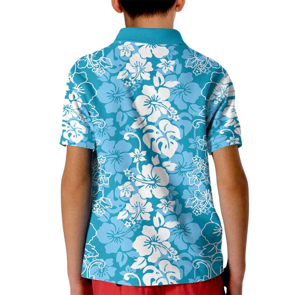 Hawaiian Lei Day Kid Polo Shirt Blue Hibiscus Flowers Lei Art