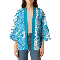 Hawaiian Lei Day Kimono Blue Hibiscus Flowers Lei Art - Polynesian Pride