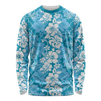 Hawaiian Lei Day Long Sleeve Shirt Blue Hibiscus Flowers Lei Art LT9 Unisex Blue - Polynesian Pride