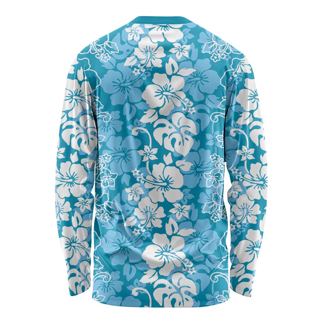 Hawaiian Lei Day Long Sleeve Shirt Blue Hibiscus Flowers Lei Art LT9 - Polynesian Pride
