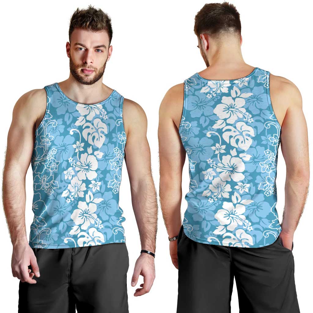 Hawaiian Lei Day Men Tank Top Blue Hibiscus Flowers Lei Art