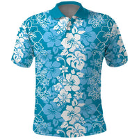 Hawaiian Lei Day Polo Shirt Blue Hibiscus Flowers Lei Art