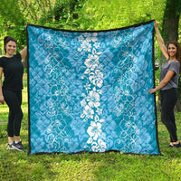Hawaiian Lei Day Quilt Blue Hibiscus Flowers Lei Art