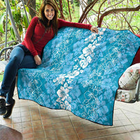 Hawaiian Lei Day Quilt Blue Hibiscus Flowers Lei Art