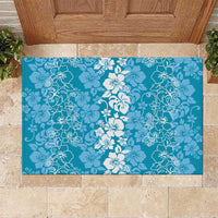 Hawaiian Lei Day Rubber Doormat Blue Hibiscus Flowers Lei Art LT9 Blue - Polynesian Pride