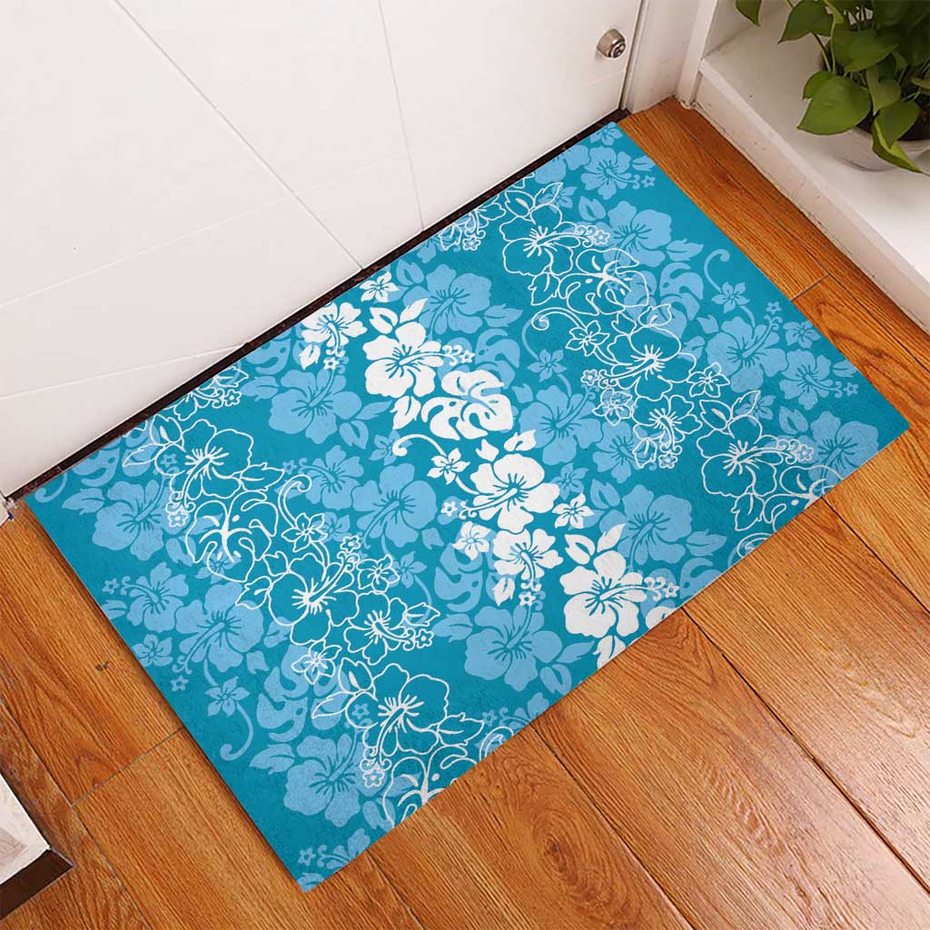Hawaiian Lei Day Rubber Doormat Blue Hibiscus Flowers Lei Art LT9 - Polynesian Pride