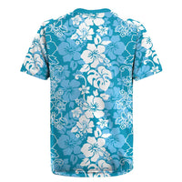 Hawaiian Lei Day Rugby Jersey Blue Hibiscus Flowers Lei Art