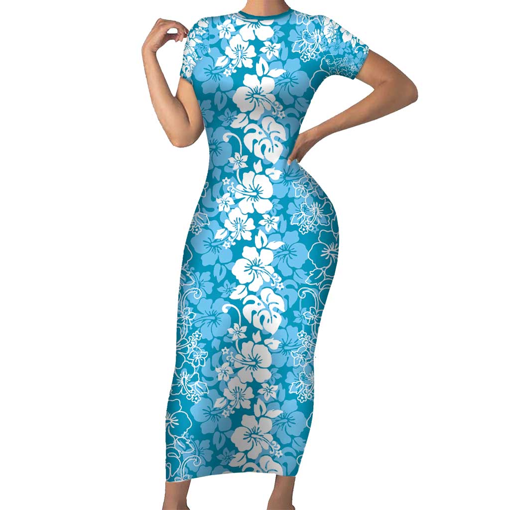 Hawaiian Lei Day Short Sleeve Bodycon Dress Blue Hibiscus Flowers Lei Art - Polynesian Pride Hawaiian Lei Day Short Sleeve Bodycon Dress Blue Hibiscus Flowers Lei Art - Polynesian Pride