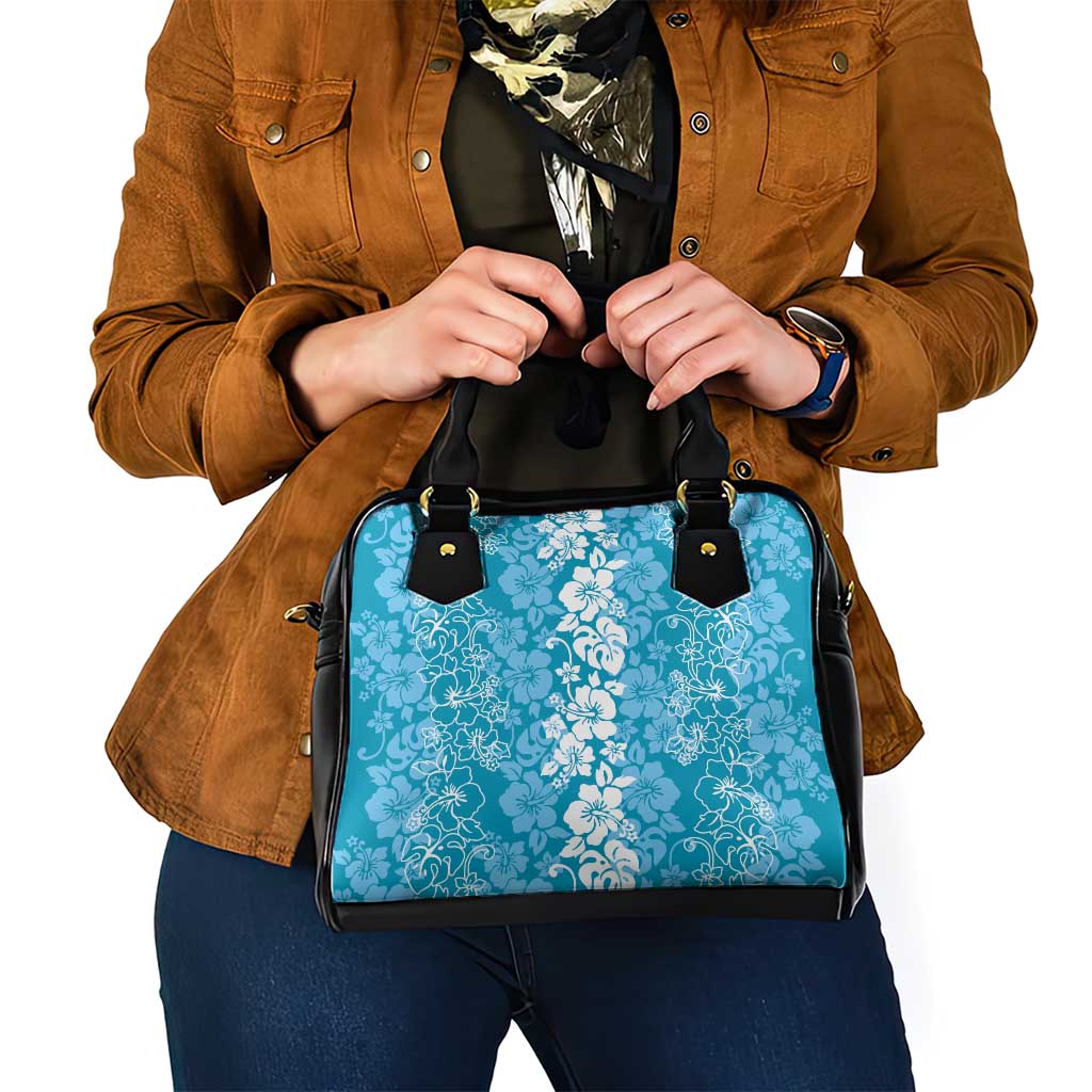Hawaiian Lei Day Shoulder Handbag Blue Hibiscus Flowers Lei Art LT9 - Polynesian Pride