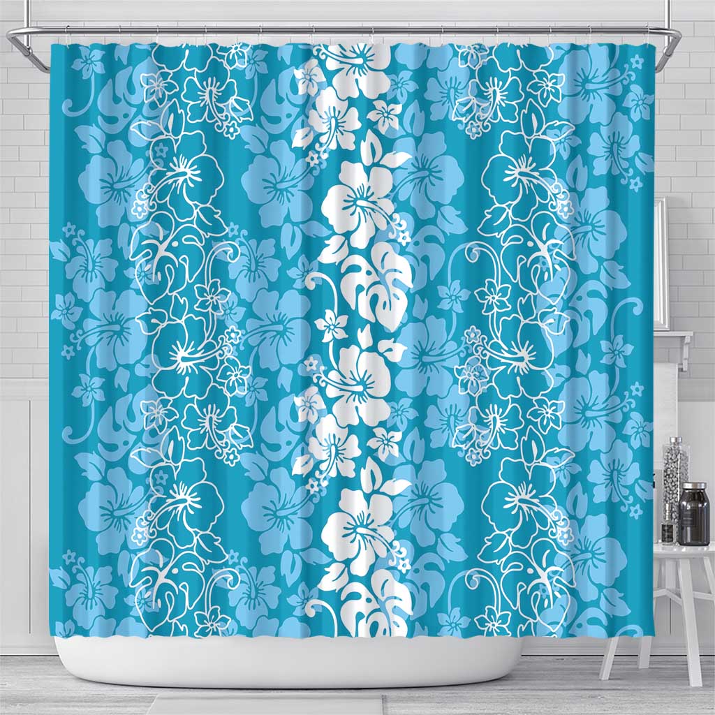 Hawaiian Lei Day Shower Curtain Blue Hibiscus Flowers Lei Art