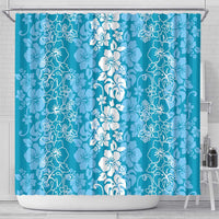 Hawaiian Lei Day Shower Curtain Blue Hibiscus Flowers Lei Art