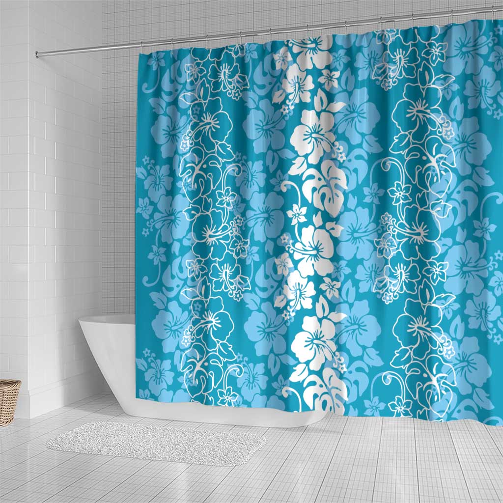Hawaiian Lei Day Shower Curtain Blue Hibiscus Flowers Lei Art