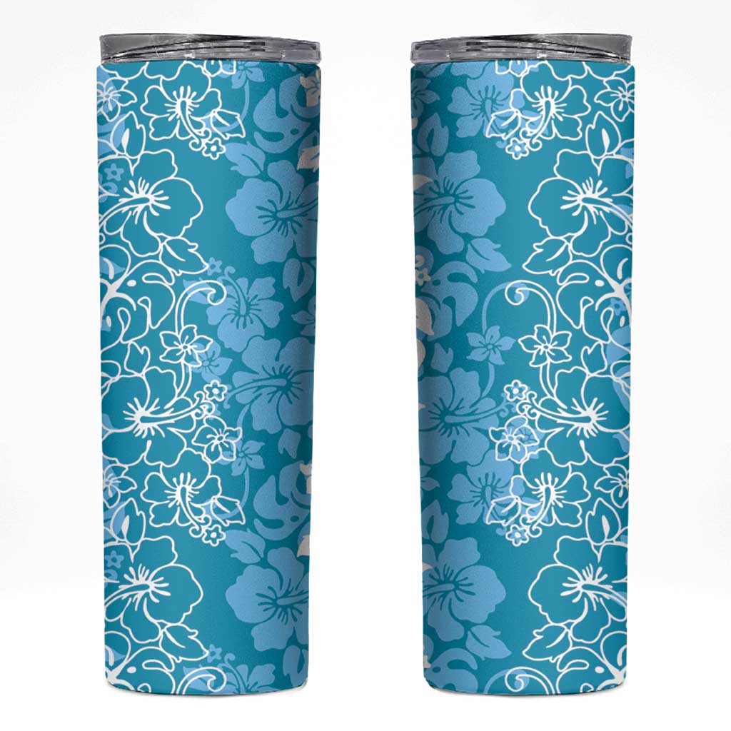 Hawaiian Lei Day Skinny Tumbler Blue Hibiscus Flowers Lei Art