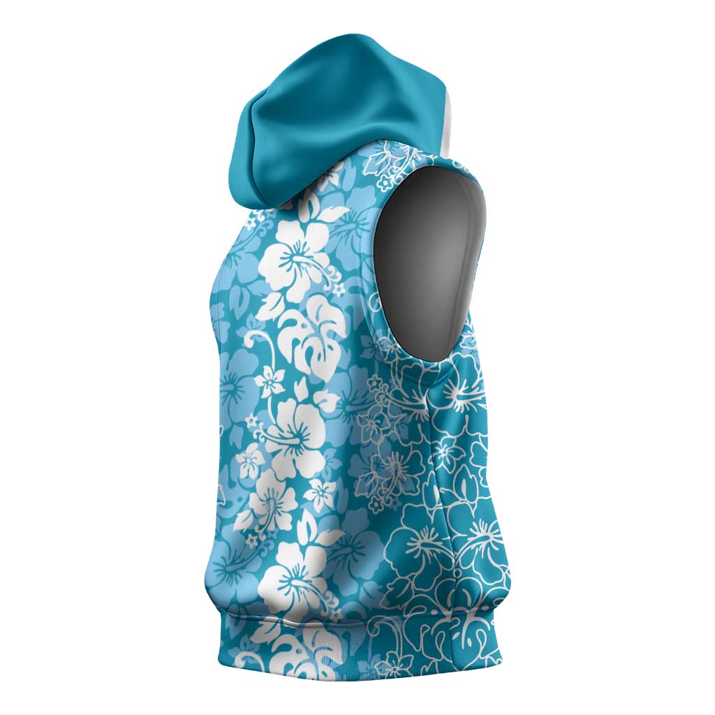 Hawaiian Lei Day Sleeveless Hoodie Blue Hibiscus Flowers Lei Art - Polynesian Pride