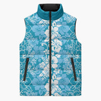 Hawaiian Lei Day Sleeveless Puffer Jacket Blue Hibiscus Flowers Lei Art LT9 Unisex Blue - Polynesian Pride