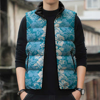 Hawaiian Lei Day Sleeveless Puffer Jacket Blue Hibiscus Flowers Lei Art LT9 - Polynesian Pride