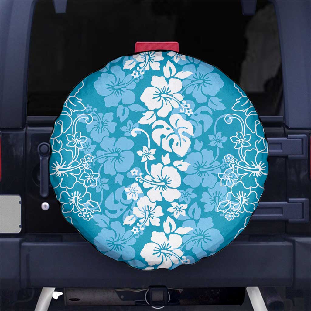 Hawaiian Lei Day Spare Tire Cover Blue Hibiscus Flowers Lei Art
