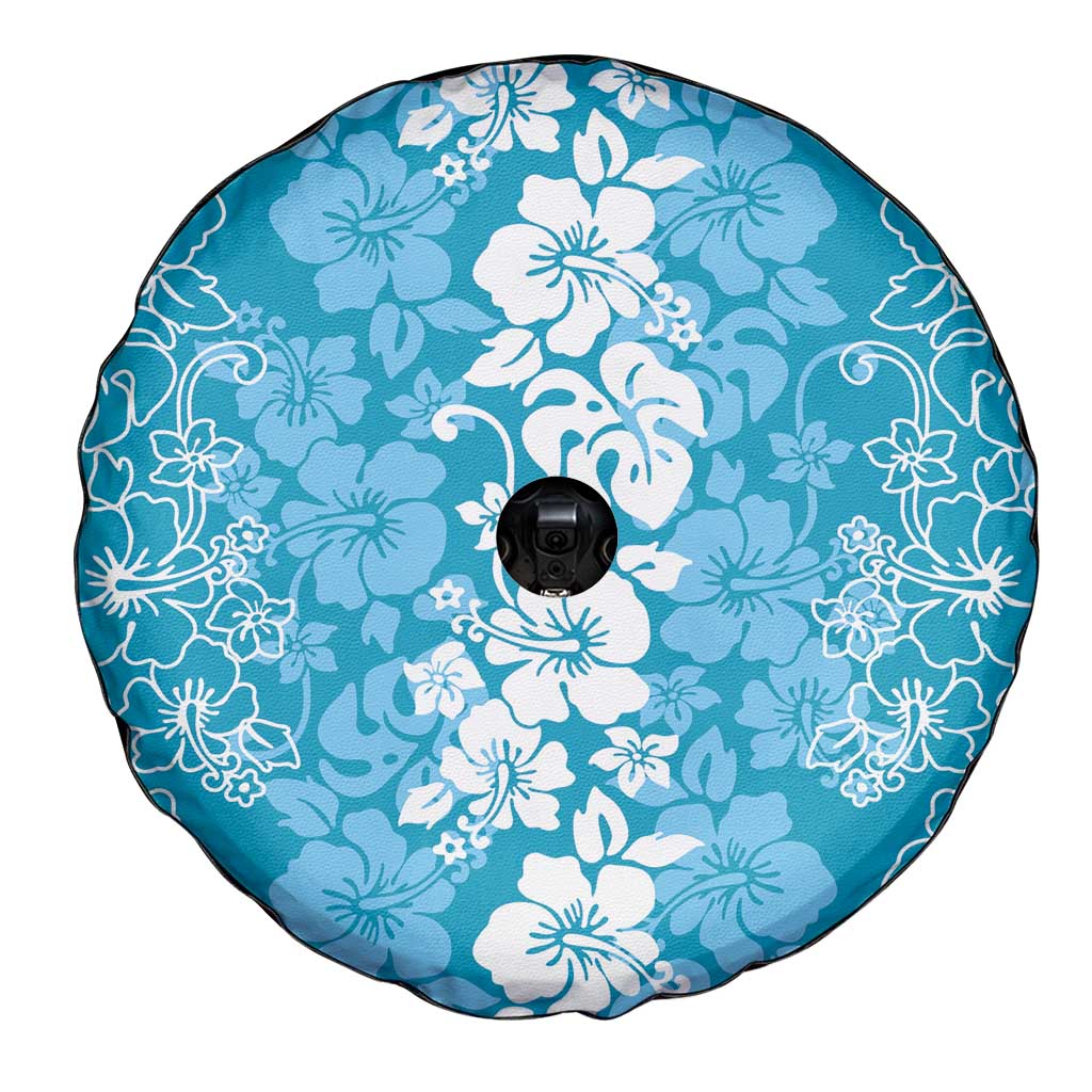 Hawaiian Lei Day Spare Tire Cover Blue Hibiscus Flowers Lei Art