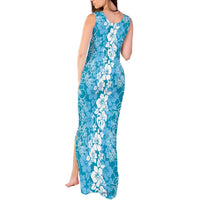 Hawaiian Lei Day Tank Maxi Dress Blue Hibiscus Flowers Lei Art