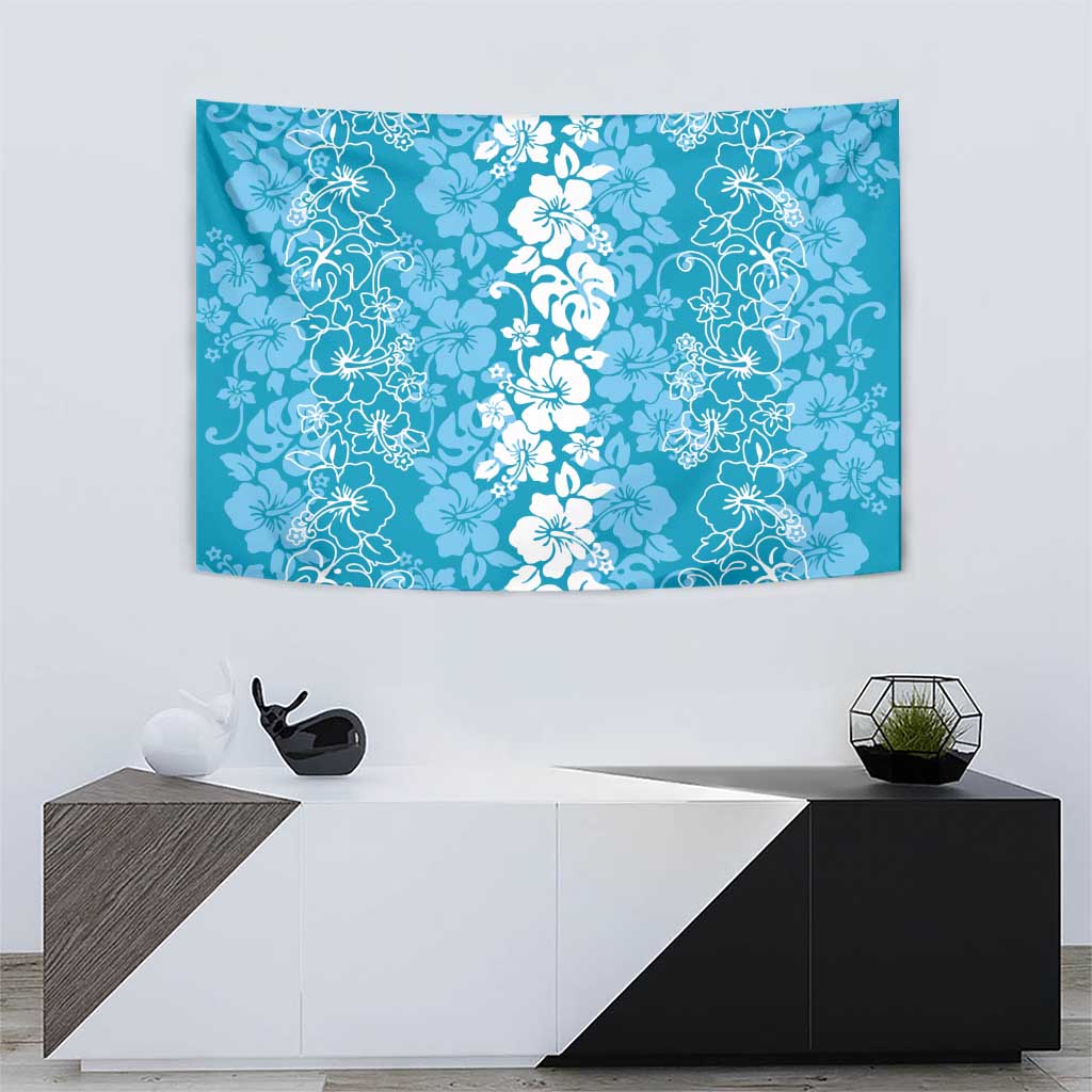 Hawaiian Lei Day Tapestry Blue Hibiscus Flowers Lei Art