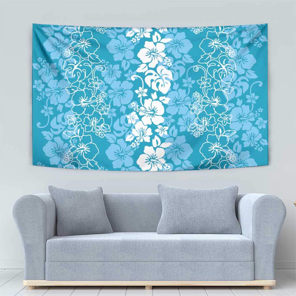 Hawaiian Lei Day Tapestry Blue Hibiscus Flowers Lei Art