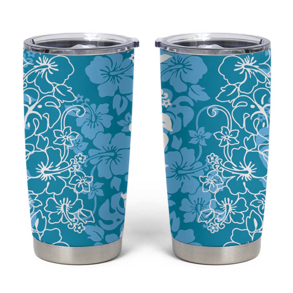 Hawaiian Lei Day Tumbler Cup Blue Hibiscus Flowers Lei Art