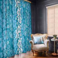 Hawaiian Lei Day Window Curtain Blue Hibiscus Flowers Lei Art