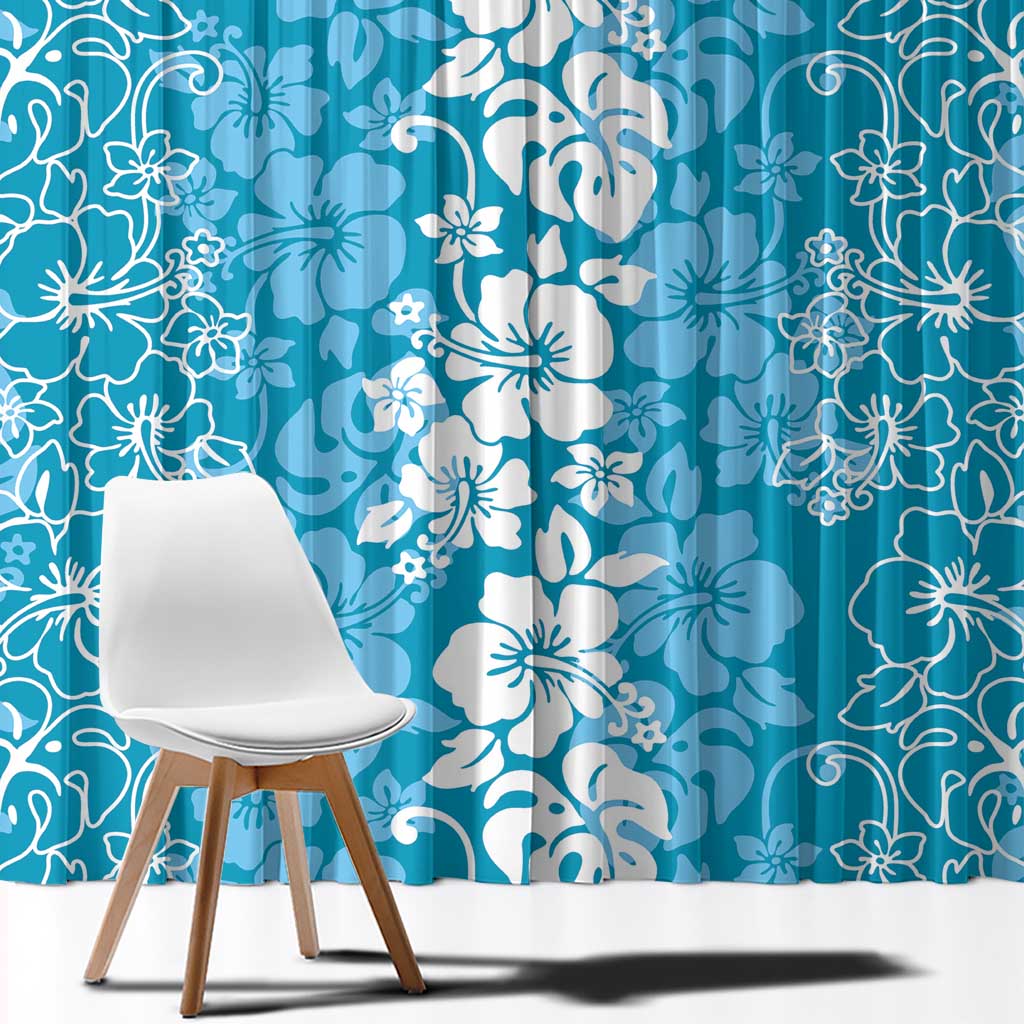 Hawaiian Lei Day Window Curtain Blue Hibiscus Flowers Lei Art