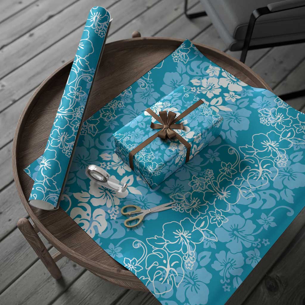 Hawaiian Lei Day Wrapping Paper Blue Hibiscus Flowers Lei Art - Polynesian Pride