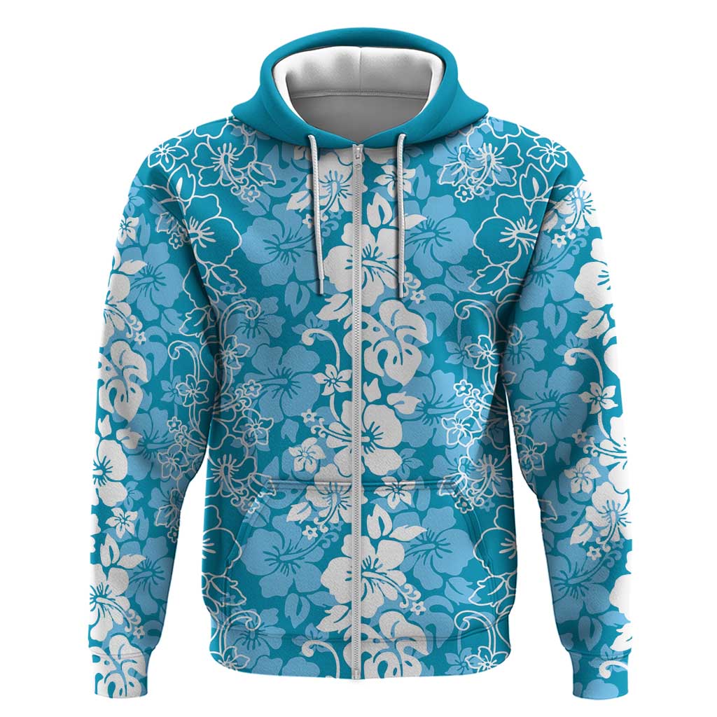 Hawaiian Lei Day Zip Hoodie Blue Hibiscus Flowers Lei Art
