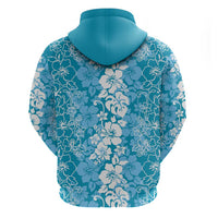 Hawaiian Lei Day Zip Hoodie Blue Hibiscus Flowers Lei Art