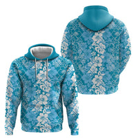 Hawaiian Lei Day Zip Hoodie Blue Hibiscus Flowers Lei Art