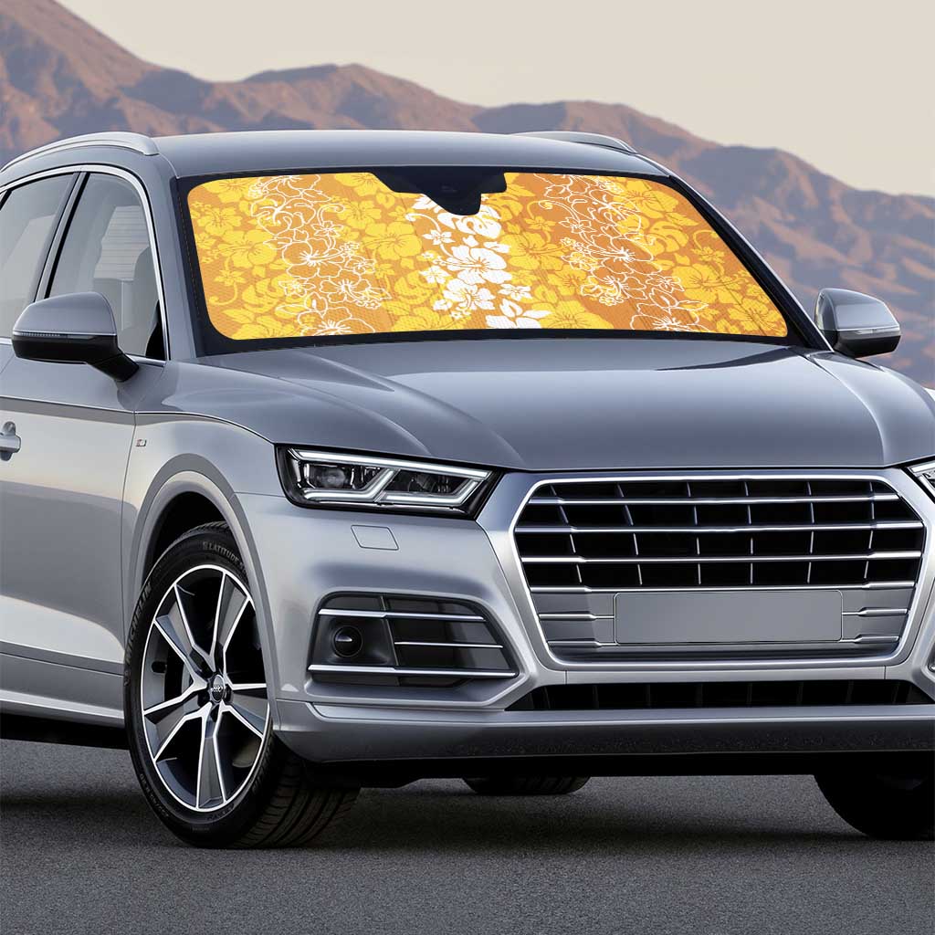 Hawaiian Lei Day Auto Sun Shade Gold Hibiscus Flowers Lei Art - Polynesian Pride