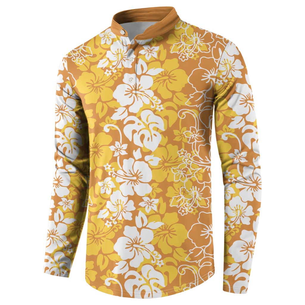 Hawaiian Lei Day Button Sweatshirt Gold Hibiscus Flowers Lei Art LT9 - Polynesian Pride