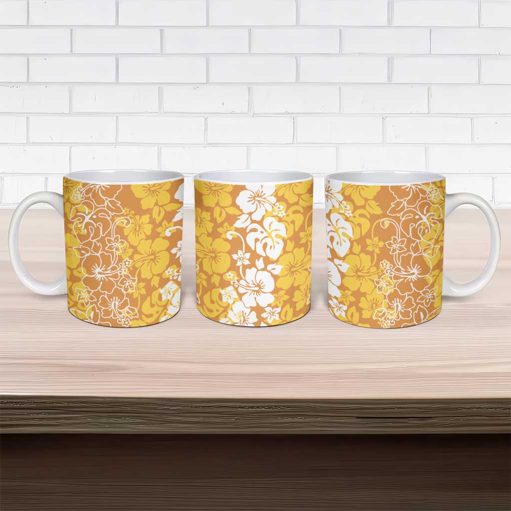 Hawaiian Lei Day Ceramic Mug Gold Hibiscus Flowers Lei Art - Polynesian Pride