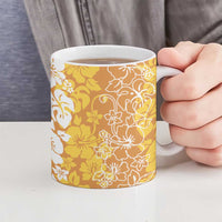Hawaiian Lei Day Ceramic Mug Gold Hibiscus Flowers Lei Art - Polynesian Pride