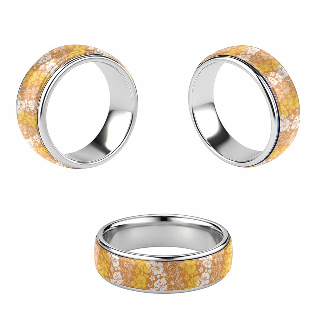 Hawaiian Lei Day Classic Ring Gold Hibiscus Flowers Lei Art LT9 - Polynesian Pride