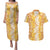 Hawaiian Lei Day Couples Matching Puletasi and Hawaiian Shirt Gold Hibiscus Flowers Lei Art