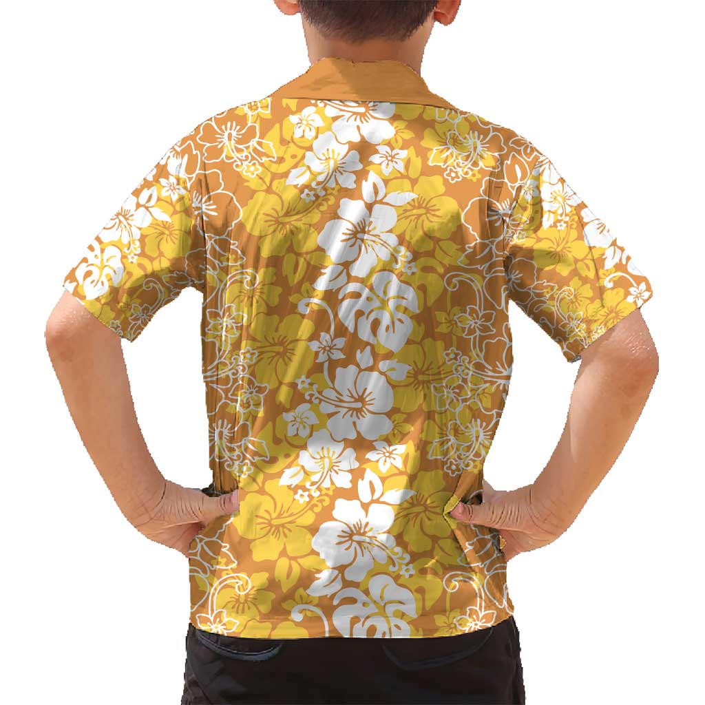 Hawaiian Lei Day Family Matching Long Sleeve Bodycon Dress and Hawaiian Shirt Gold Hibiscus Flowers Lei Art