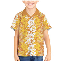 Hawaiian Lei Day Family Matching Mermaid Dress and Hawaiian Shirt Gold Hibiscus Flowers Lei Art