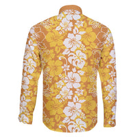 Hawaiian Lei Day Family Matching Off Shoulder Maxi Dress and Hawaiian Shirt Gold Hibiscus Flowers Lei Art