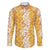 Hawaiian Lei Day Family Matching Off Shoulder Short Dress and Hawaiian Shirt Gold Hibiscus Flowers Lei Art
