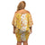 Hawaiian Lei Day Family Matching Off Shoulder Short Dress and Hawaiian Shirt Gold Hibiscus Flowers Lei Art