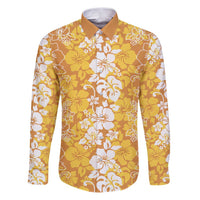 Hawaiian Lei Day Family Matching Puletasi and Hawaiian Shirt Gold Hibiscus Flowers Lei Art LT9 Dad's Shirt - Long Sleeve Gold - Polynesian Pride