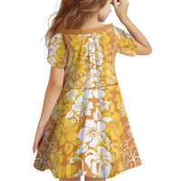 Hawaiian Lei Day Family Matching Short Sleeve Bodycon Dress and Hawaiian Shirt Gold Hibiscus Flowers Lei Art