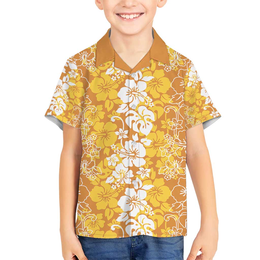 Hawaiian Lei Day Family Matching Summer Maxi Dress and Hawaiian Shirt Gold Hibiscus Flowers Lei Art LT9 Son's Shirt Gold - Polynesian Pride