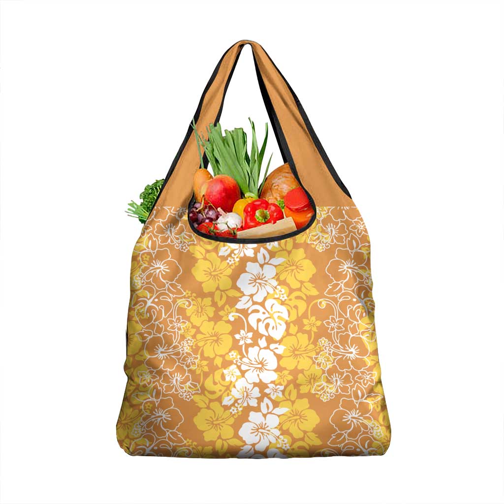 Hawaiian Lei Day Grocery Bag Gold Hibiscus Flowers Lei Art