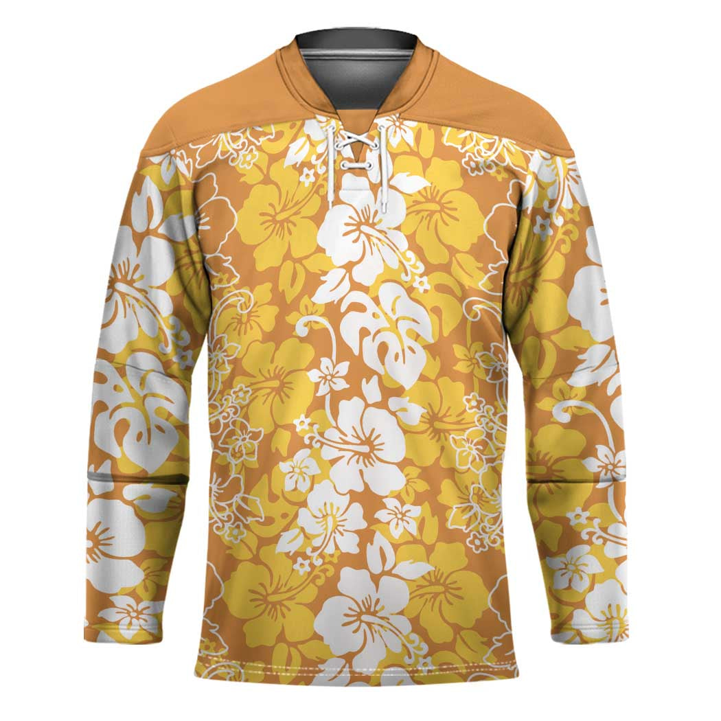 Hawaiian Lei Day Hockey Jersey Gold Hibiscus Flowers Lei Art - Polynesian Pride